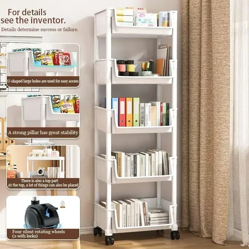 Book Cart Rolling - 5-Tier Rolling Storage Cart with Wheels