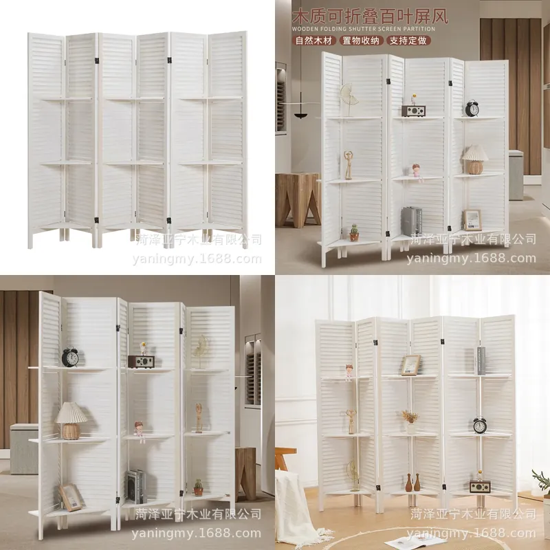 Partition Screen Divider - Antique Wooden Folding Louver Screen Room